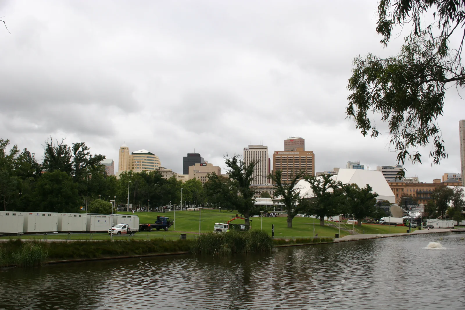 Adelaide skyline and Elder Park beside the River Torrens