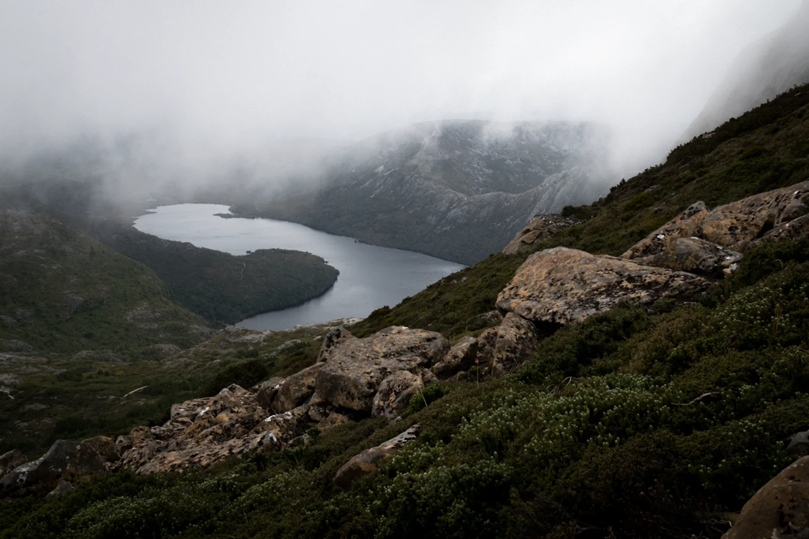 Cradle Mountain reflected in Dove Lake in Tasmania