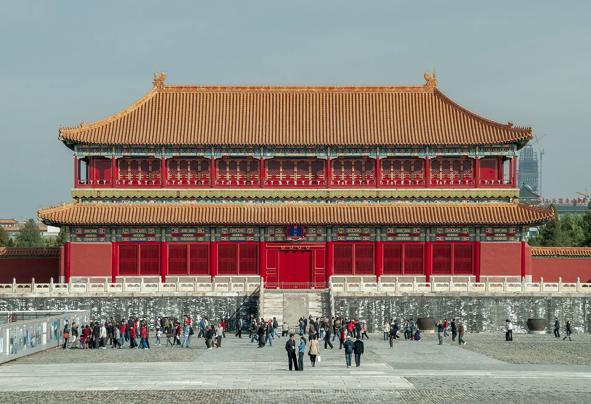 Red palace hall and white stone terraces inside the Forbidden City