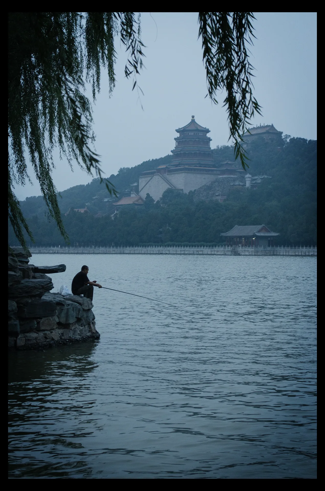Summer Palace buildings and Longevity Hill across Kunming Lake