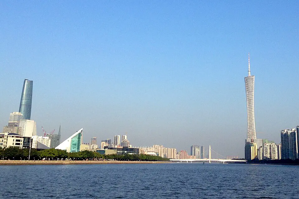 Canton Tower and the Guangzhou skyline across the Pearl River