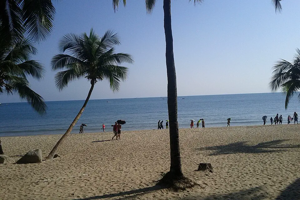 Palm-framed beach and the South China Sea in Sanya