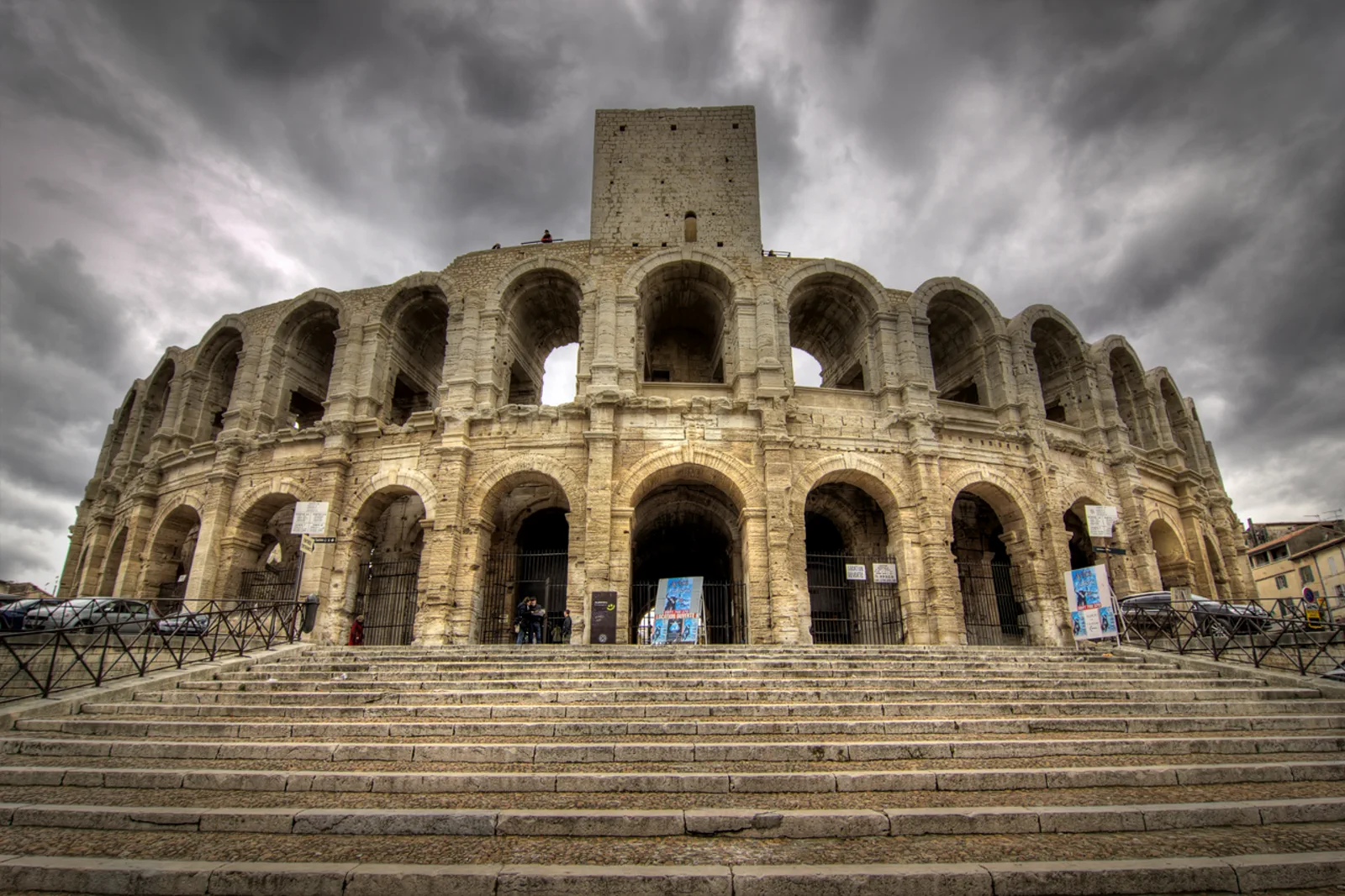 Roman arena and historic stone buildings in Arles