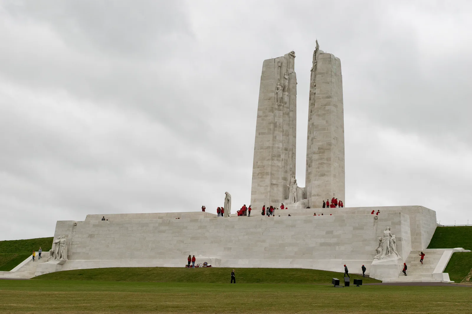 The Canadian National Vimy Memorial rising above its preserved landscape