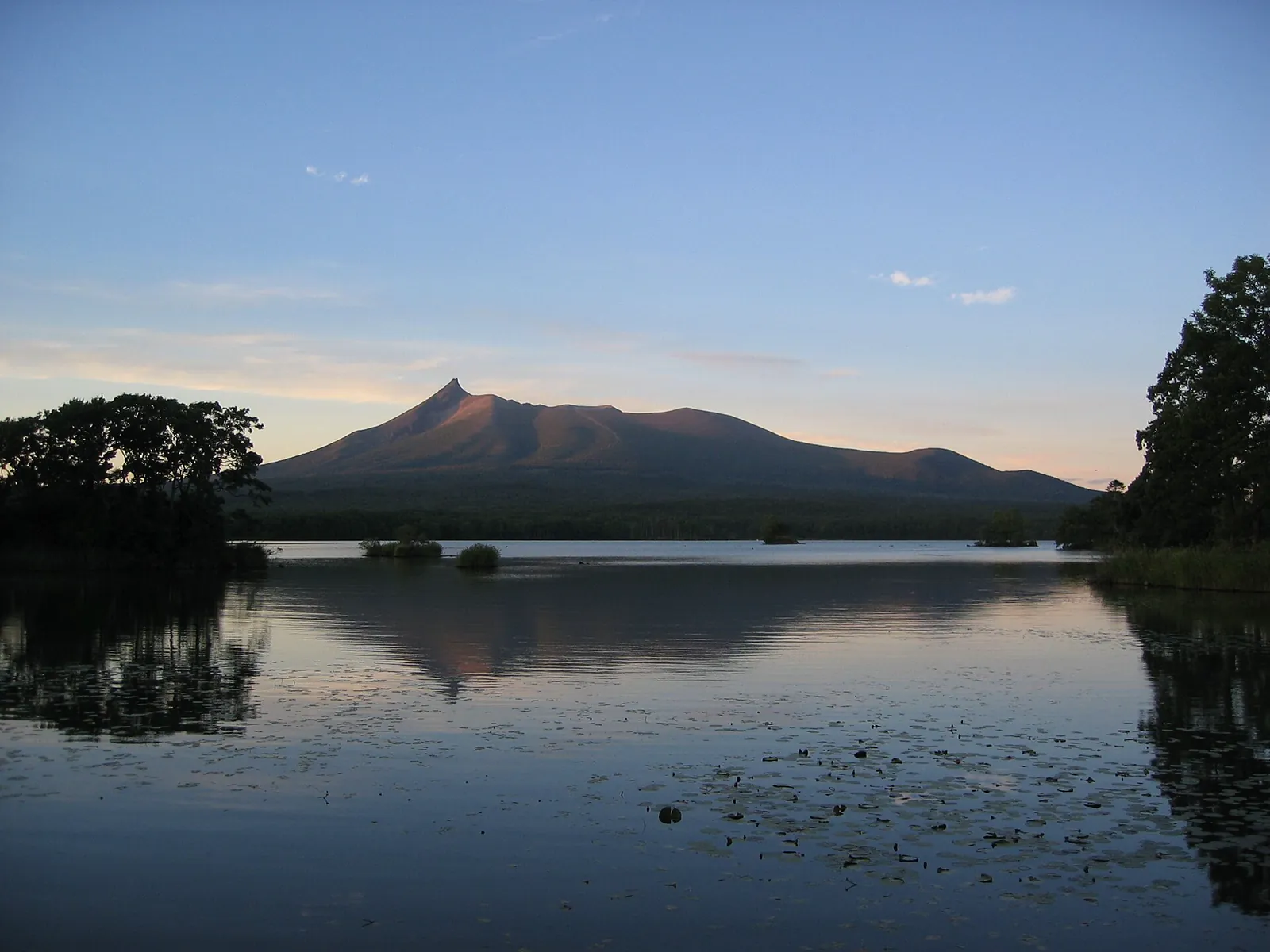 Mount Komagatake and Onuma lake at dusk