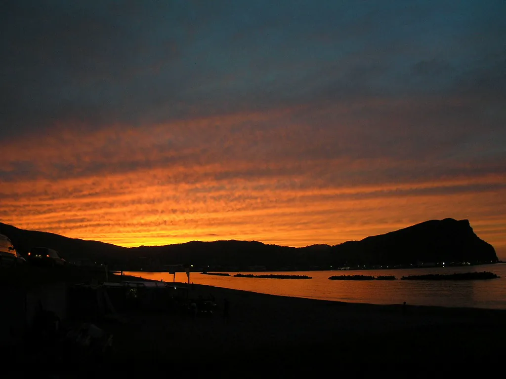 Sunset over the coast near Cape Shiripa in Yoichi