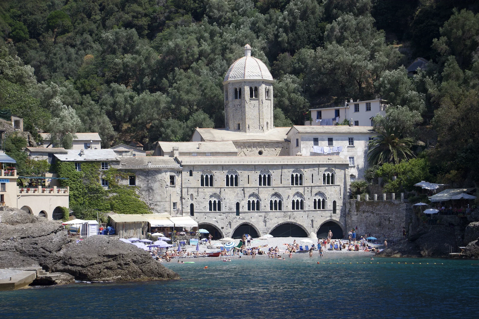 The abbey and small bay of San Fruttuoso on the Portofino promontory