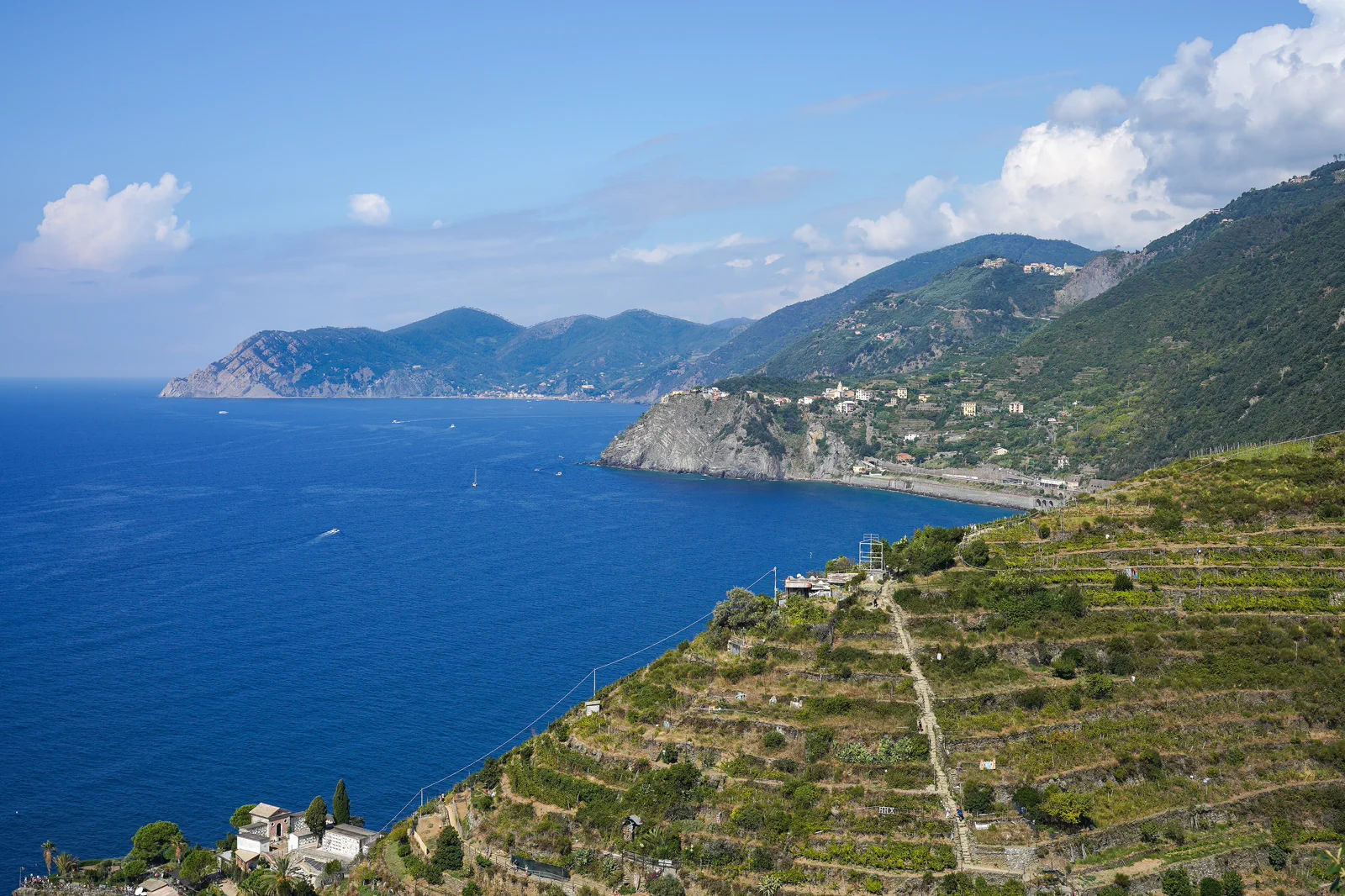 A Cinque Terre village compressed between the Ligurian coast and steep hills