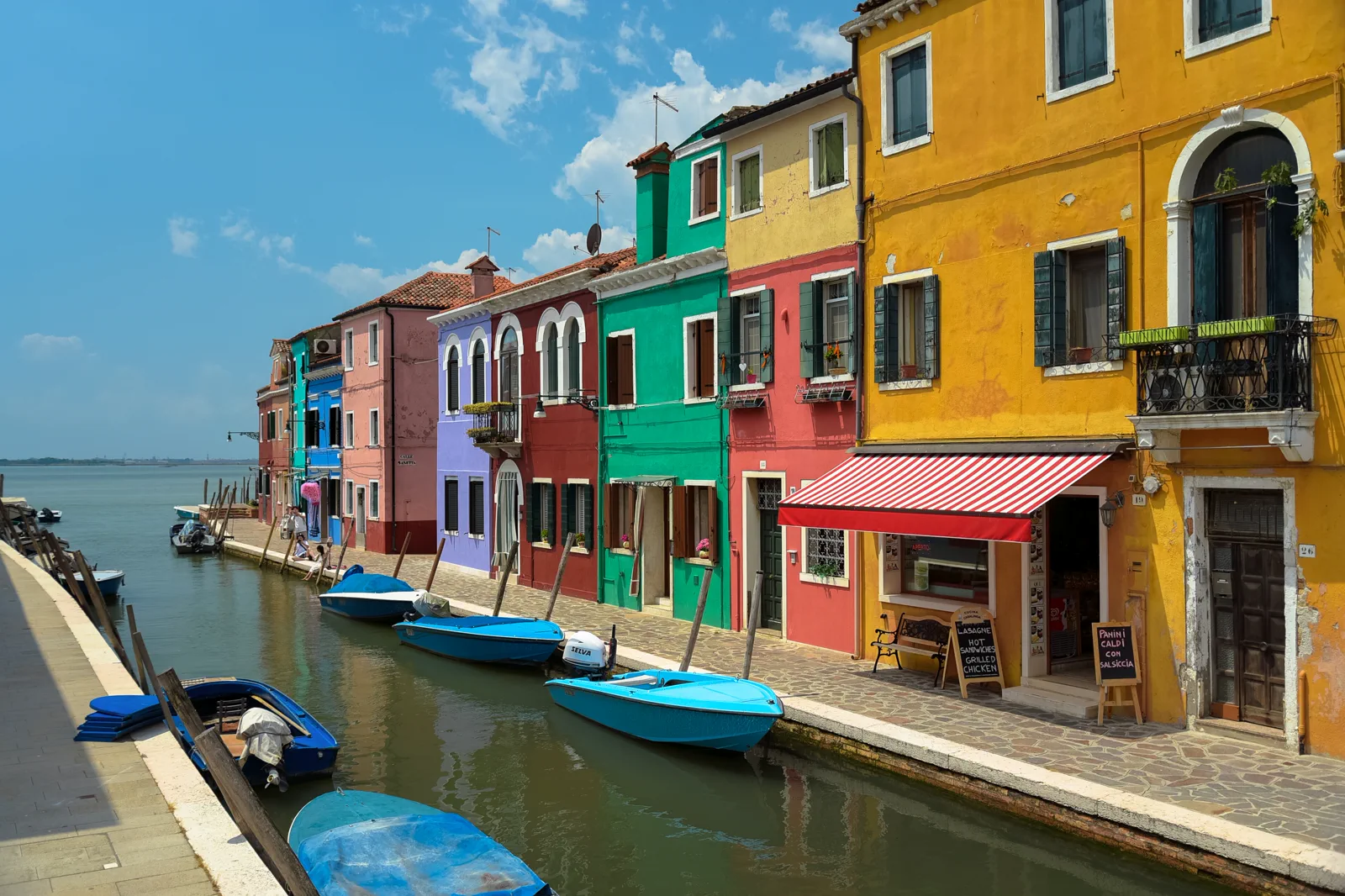 Colourful houses and a canal on Burano in the Venetian Lagoon