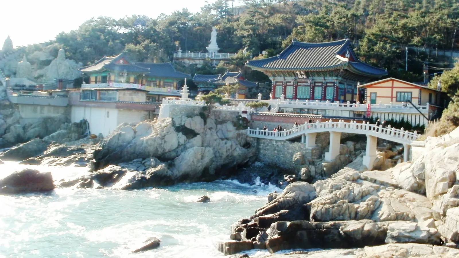 Haedong Yonggungsa temples and terraces built along the rocky sea