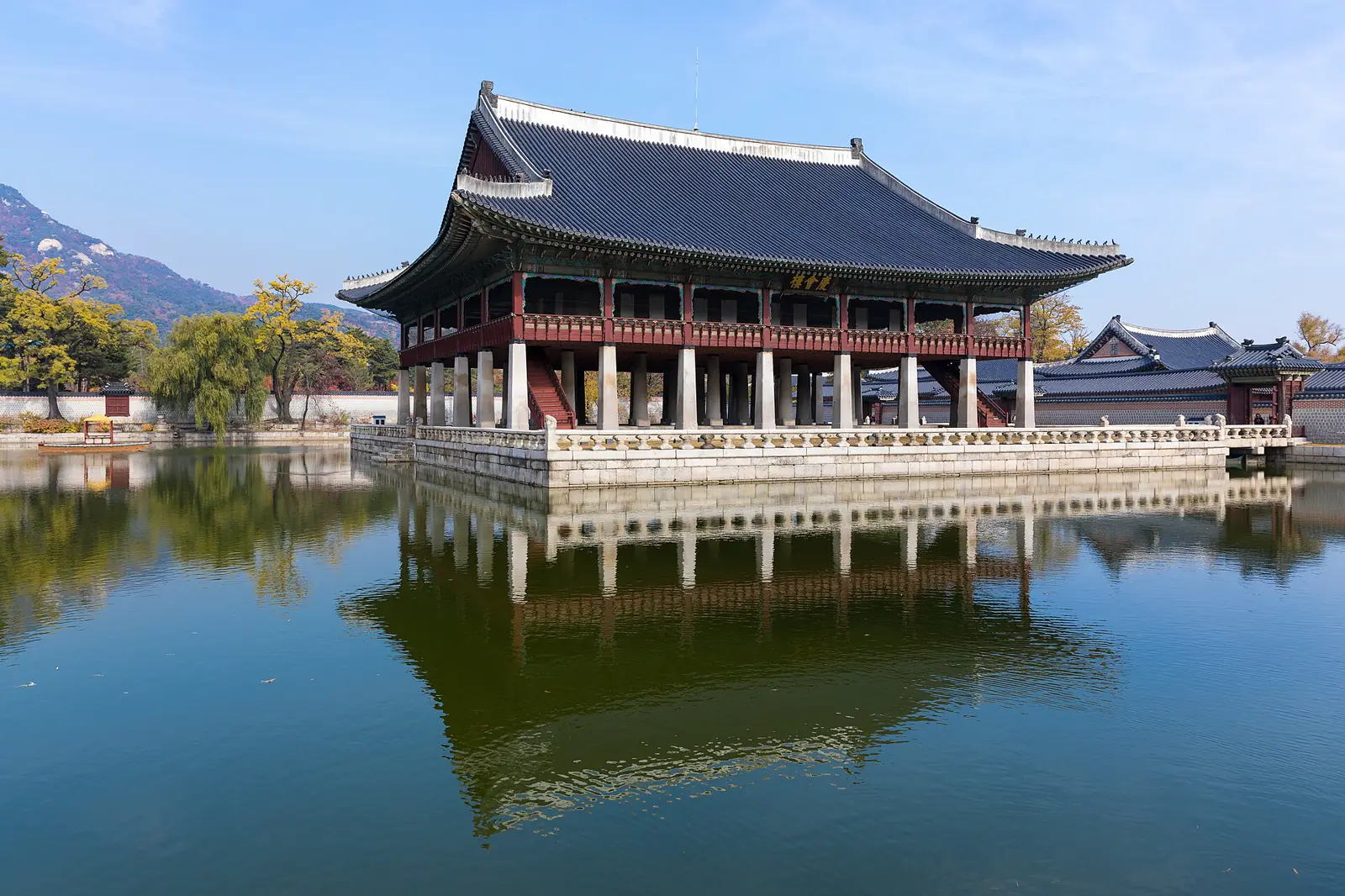Gyeonghoeru pavilion reflected in the pond at Gyeongbokgung Palace