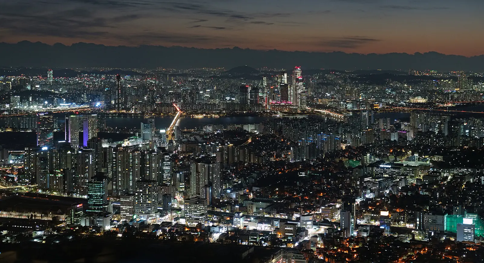 N Seoul Tower and the city skyline after sunset