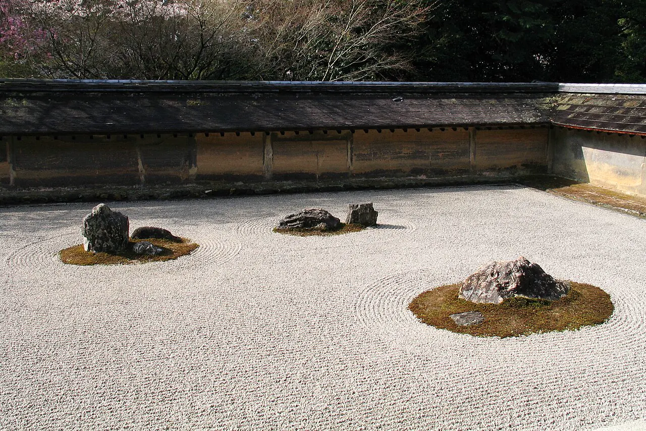 Raked gravel and stones in the dry garden at Ryoanji
