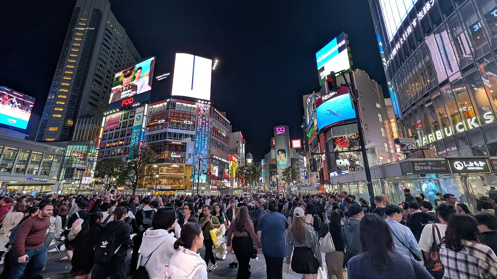 Shibuya crossing crowded with people at night