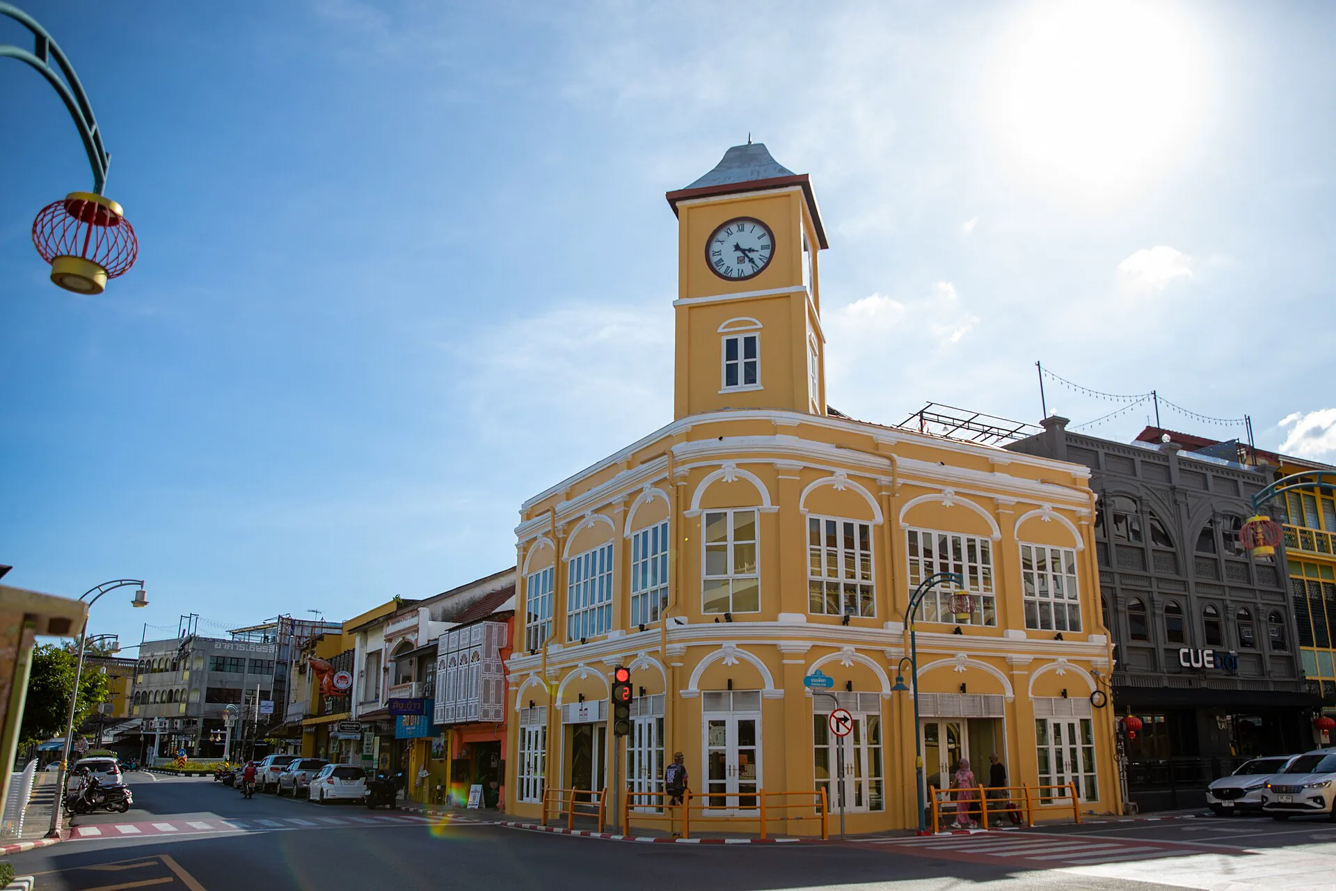 Yellow clock-tower building in Phuket Old Town