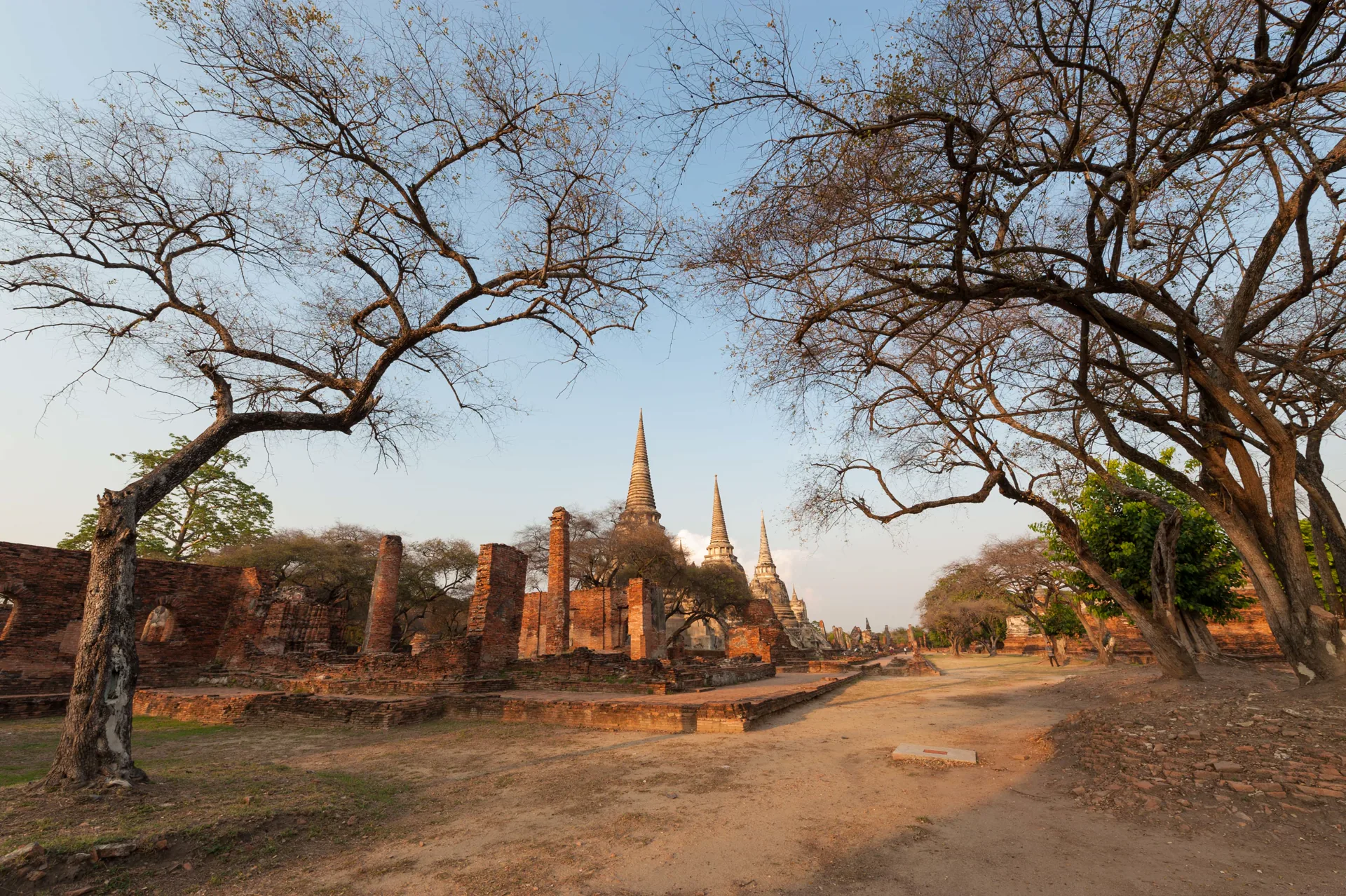 Three chedis and brick ruins at Wat Phra Si Sanphet