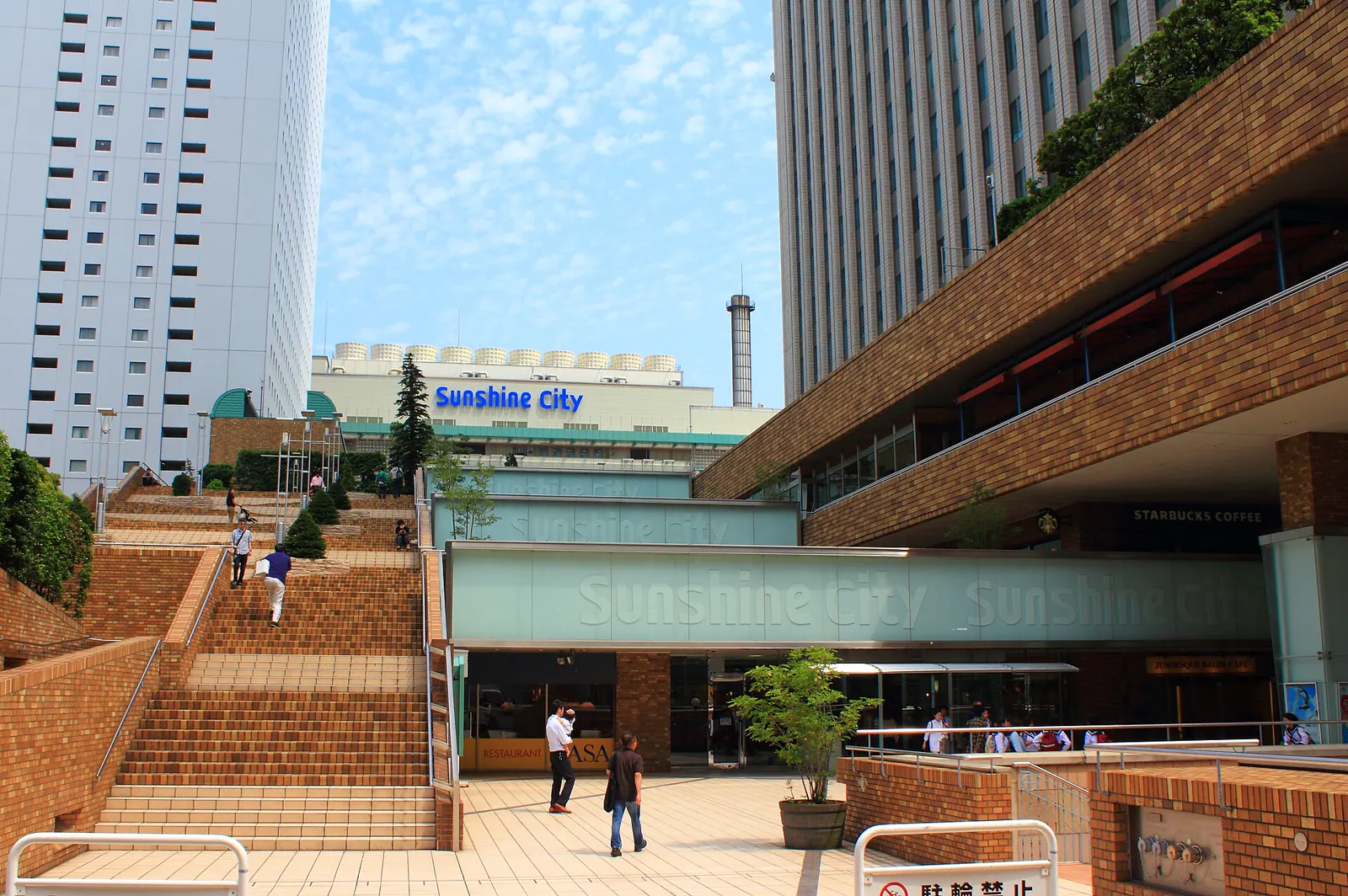 Brick terraces and entrance to Sunshine City in Ikebukuro