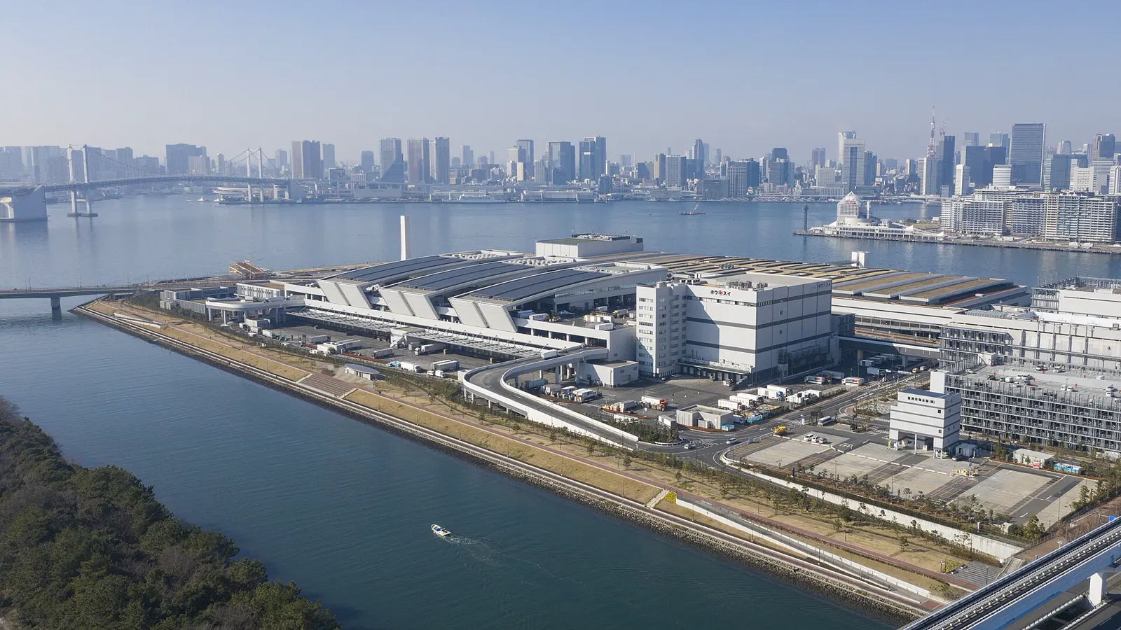 Toyosu Market complex and Tokyo Bay viewed from above