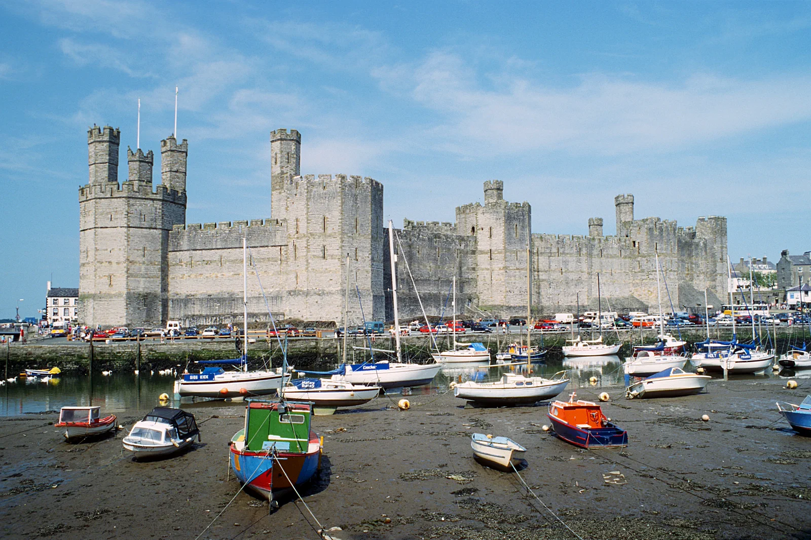 Caernarfon Castle beside the Menai Strait in North Wales